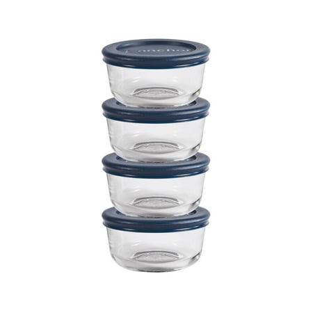 Anchor Hocking Glass Food Storage Containers with Lids 1 Cup Round Set of 4