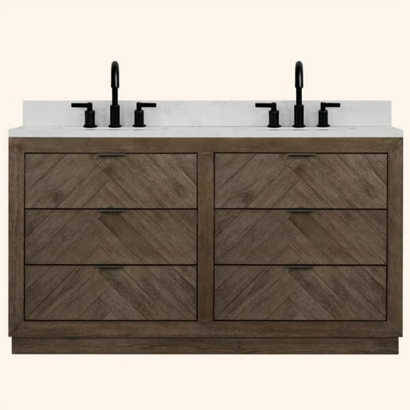 Legion Furniture WH8560-WITH ACW TOP 60 x 85 in. Rectangle Bathroom Vanity - Brown, 1 in. Thick White Artificial Stone