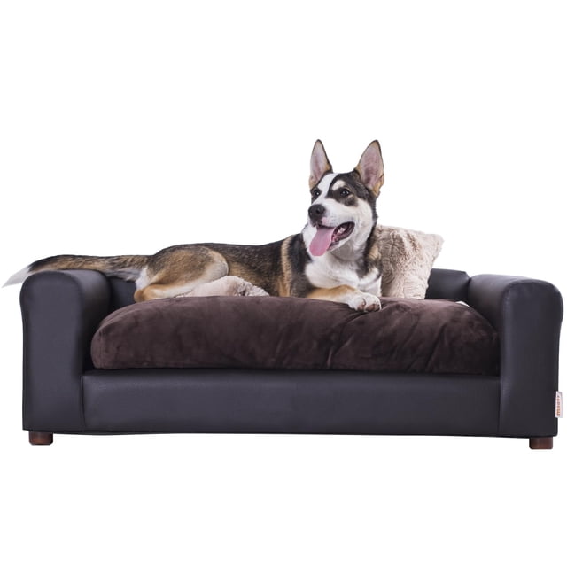 Sofá para mascotas Moots Premium de polipiel, color espresso, mediano/grande