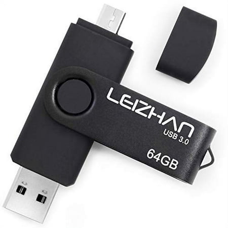 leizhan 64GB OTG Micro USB Flash Drive for Samsung Galaxy S7/S6/S5/S4/S3/Xiaomi/Meizu/HTC/Nokia/Moto/Huawei, Micro-USB 3.0 Phone Stick, Black