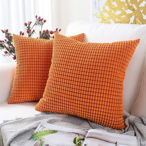 Juego de 2 fundas de cojín y cojín de gránulos de color naranja, funda de cojín cuadrada decorativa de pana suave, fundas de cojín, decoración del hogar para sofá