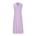 thumbnail image 4 of JSheng Summer Plus Size Dresses for Women New Trendy Cotton And Linen Solid Color Casual Turndown Collar Sleeveless Button Dress Purple XXL, 4 of 5