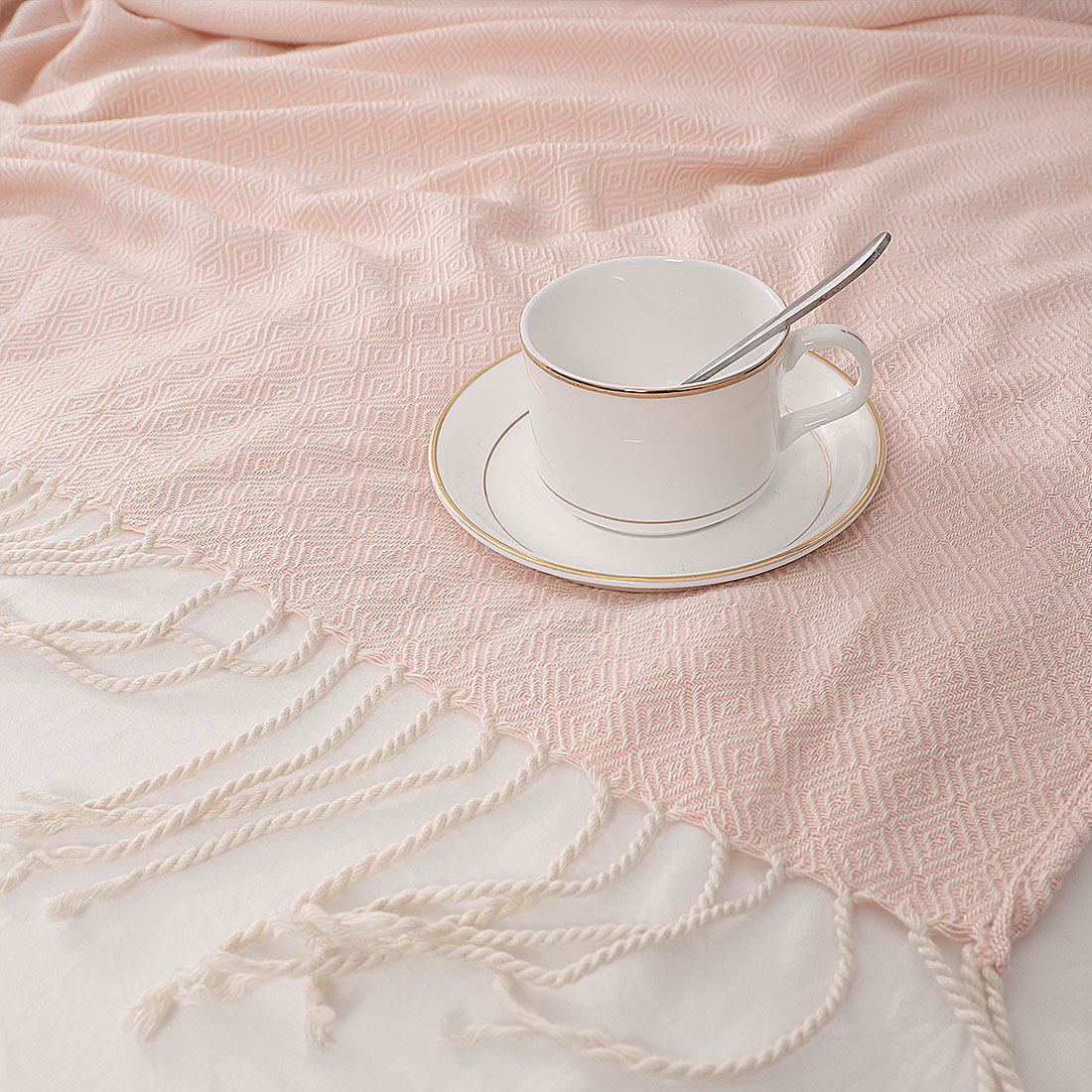 Unique Bargains Bohemian Decorative Fringe Throw Blanket, 47" x 79" Pink