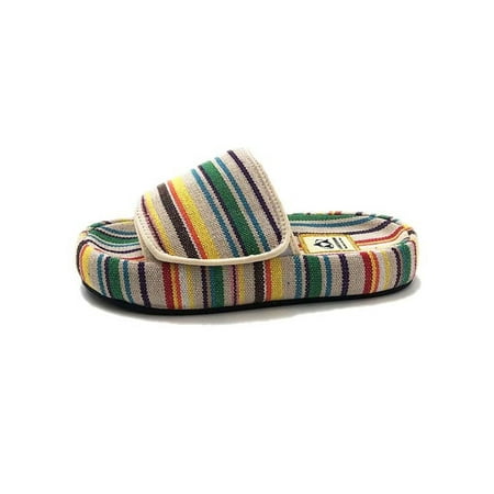 

UKAP Women Flat Sandals Slip On Slides Summer Slide Sandal Adjustable Platform Beach Shoes Ladies Backless Rainbow Colorful Green 7