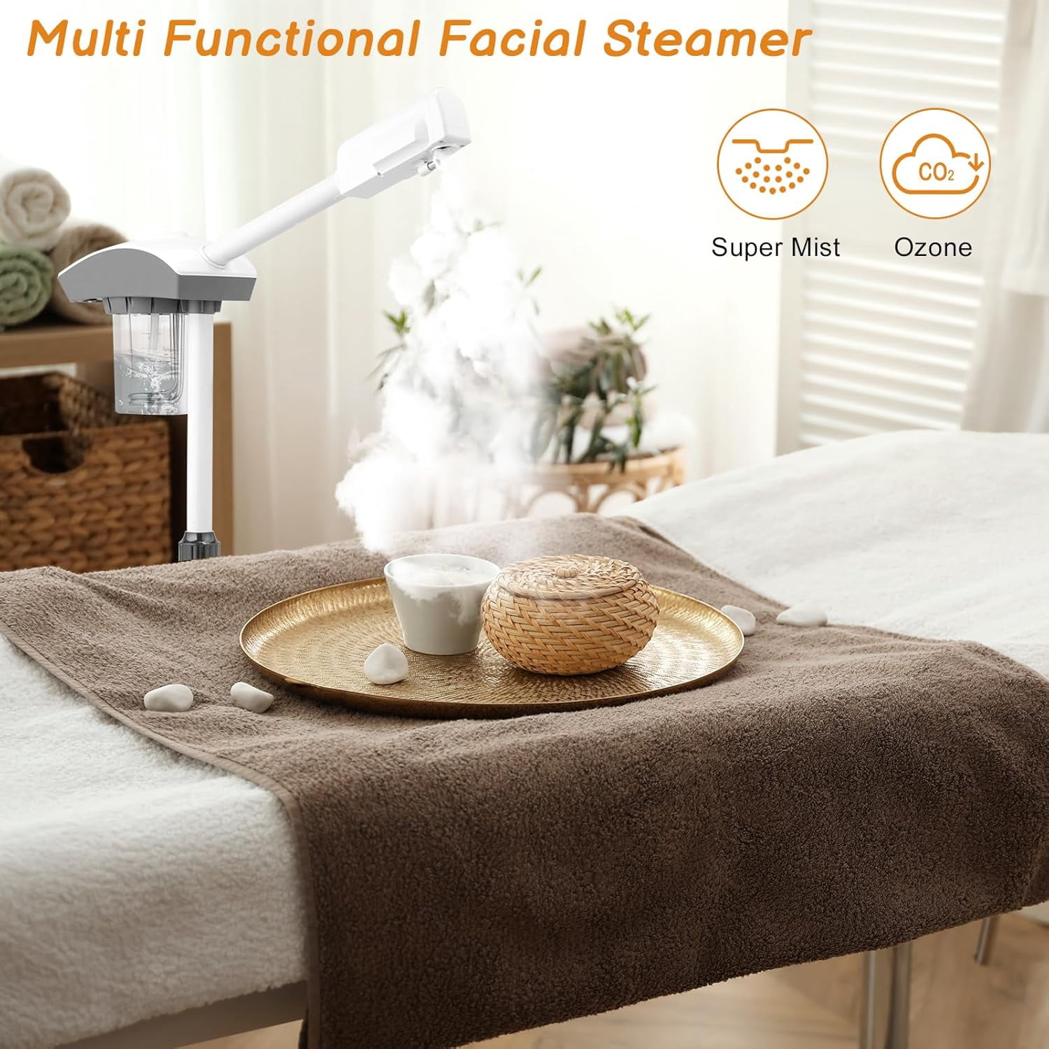 Ktaxon Facial Steamer Machine with 180° Rotating Spray, Auto Shut-off, White