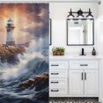 thumbnail image 6 of Lighthouse Sunrise Coast Scenery Pale Blue Tan Shower Curtain for Bathroom with 12Hooks, Polyester Fabric Thick Shower Curtain Washable Waterproof Curtain, 6 of 8