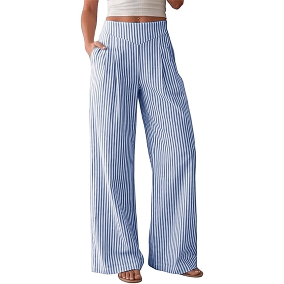 Gytharion Women's Striped Wide Leg Pants High Waist Tailored Fit Dress Trousers Flowy Straight Leg Design Work Slacks with Pockets for Office