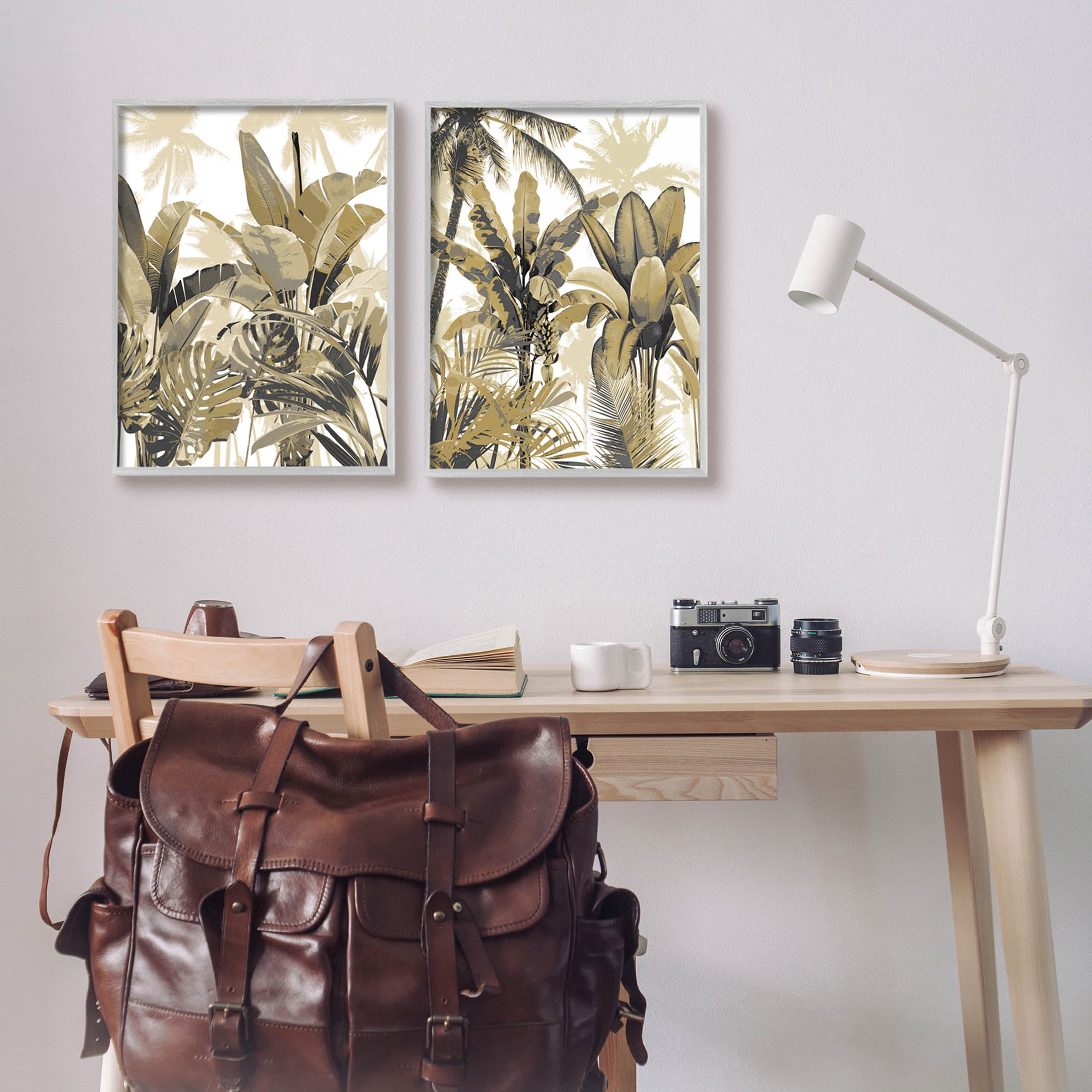 Tropical Jungle Plants Vegetation Botanical & Floral Graphic Art Gray Framed Art Print Wall Art, Set of 2