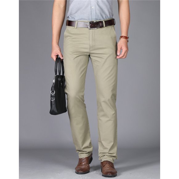 OmicGot Casual Men's Trousers High-Waisted Pure Suit Pants For Male Cotton Business Office Thin Straight Tube Loose Middle-Aged Trousers 29-42