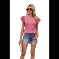 thumbnail image 1 of Blusas Casuales de Corta con Volantes para Mujer, Lindas Camisetas de Punto Acanaladas de Color Liso. Rosa M, 1 of 10