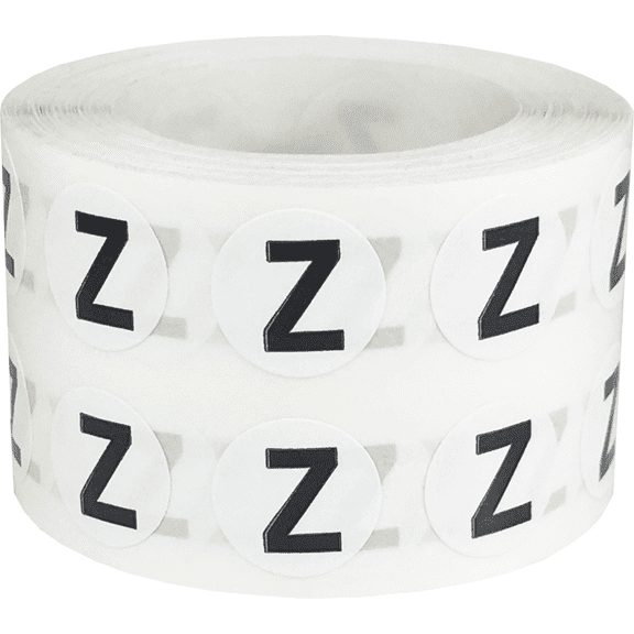 Letter Z Inventory Labels .5 Inch Round Circle Dots 1,000 Adhesive Stickers