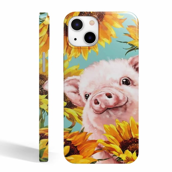 Tobelint Case for iPhone 14 Plus,Sunflower Pig Pattern Case with Side Print,Slim Bumper Cover