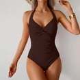 thumbnail image 5 of WXLWZYWL Womens Tummy Control Swimwear Halter One Piece Drying Pleated Swimsuit Push Up Bathing Suit, 5 of 6