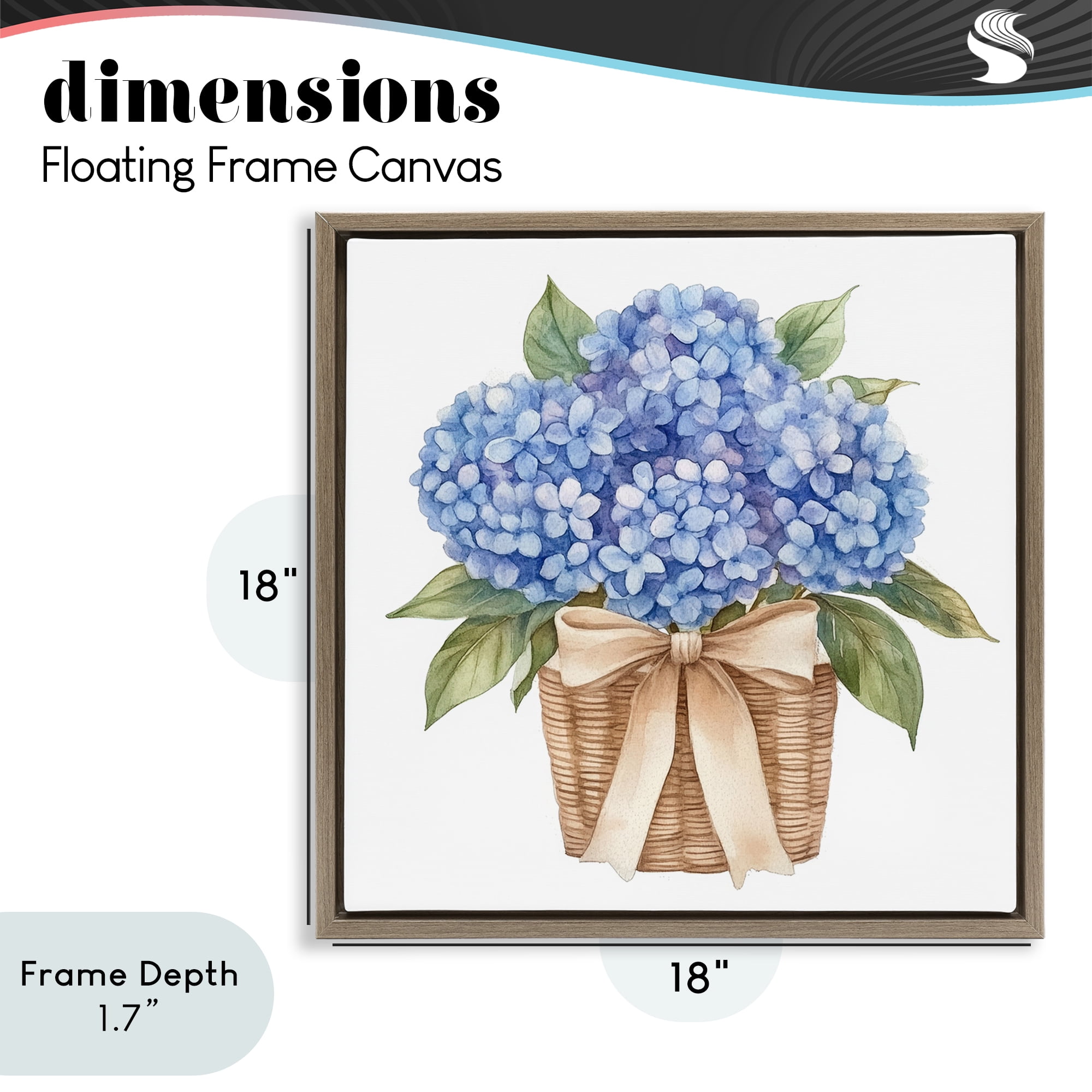 Stupell Industries Blue Hydrangea Picnic Basket Brown Framed Floater Canvas Wall Art, design by Petal Prints Design