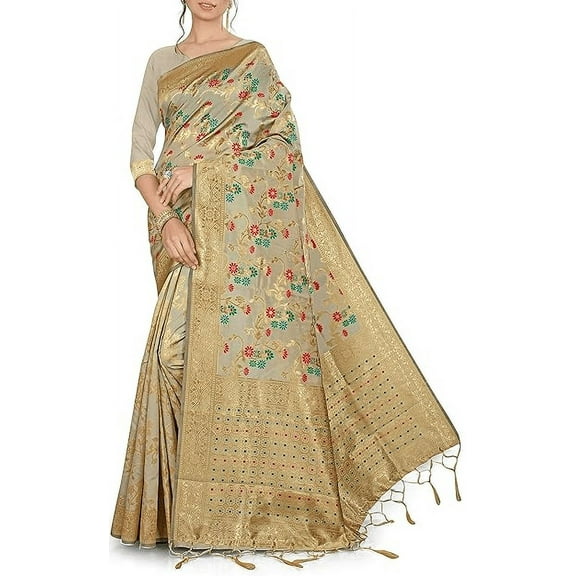 Accessorize Kingdom Women's Banarasi Art Silk Saree With Unstitched Blouse Piece