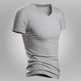 thumbnail image 3 of IYTR Mens Athletic Shirts Summer Comfy Solid Color Fashion Short Sleeve T Shirts V Neck Casual Slim Fit Athletic T Shirts Gray L, 3 of 4