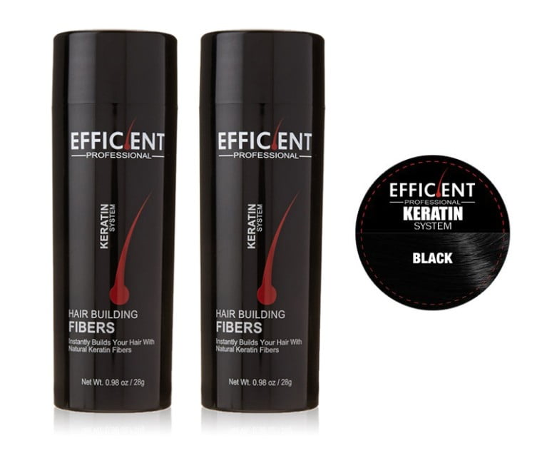 2 of EFFICIENT Keratin Hair Building Fibers, Hair Loss Concealer Net Wt.  28gm /  oz (Black) 