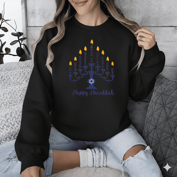 Menorah Jewish Gift Hanukkah Holiday Celebration Festival Sweatshirt, up to size 5XL
