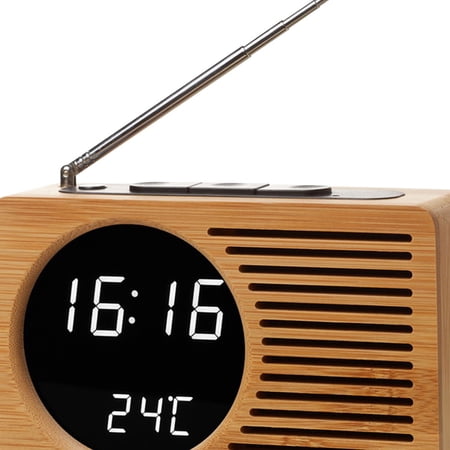 Nieyigj Multifunctional Bamboo Mirror Surface Digital Alarm Clock Radio with High Definition Large Screen White Light Modern Rectangle Wood Clock for Bedroom Tabletop