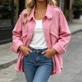 thumbnail image 4 of Zefriona Womens Fringe Denim Jacket Long Sleeve Button Front Jean Coat Top Pink Size L, 4 of 7
