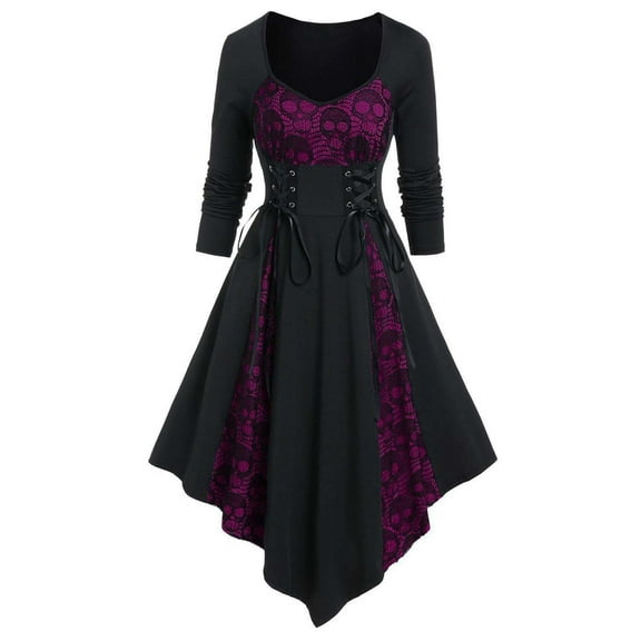 FYEGRE Elegant Ladies Lace Patchwork Dress For Halloween Party And Event Purple M
