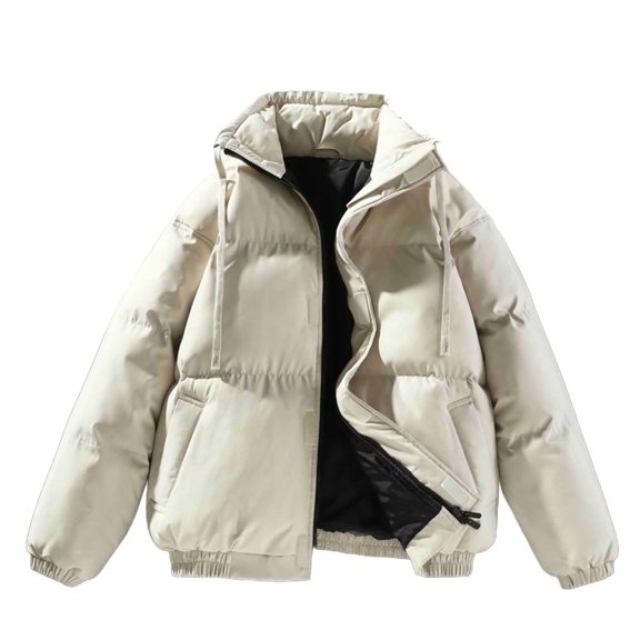 Uaswgudfs Women's Solid Color Zipper Stand Collar Cotton Jacket Polyester Matte Long Sleeve Casual Outerwear with Two Pockets Beige L