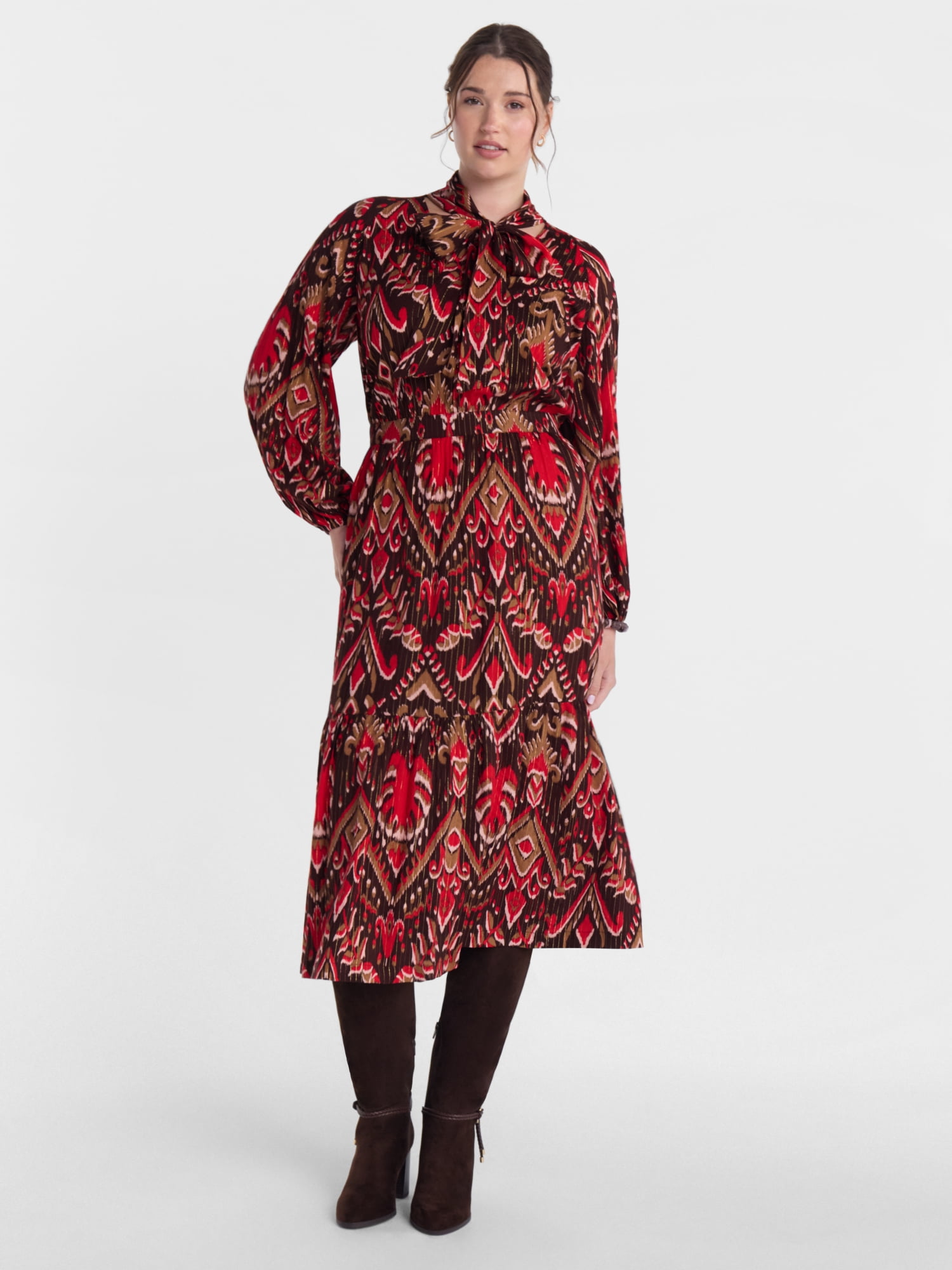 Scenario Women's and Women's Plus Flowy Midi Dress, Sizes XS-4X