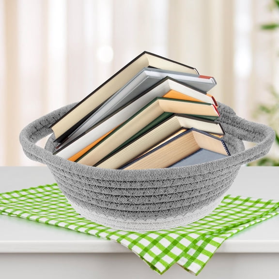 OULII Handwoven White Cotton Rope Storage Basket for Home Decor and Multipurpose Use 1Pc