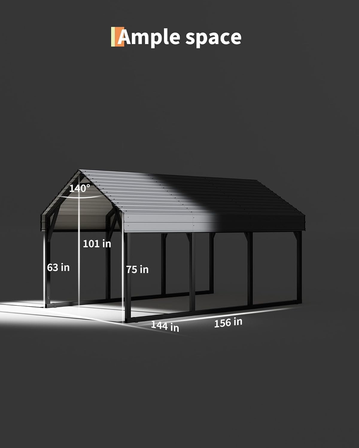 12 ft x 13 ft Metal Carport Shed with Reinforced Frame & Steel Roof, All-Weather Permanent Shelter for Cars, Motorcycles, ATVs & Boats