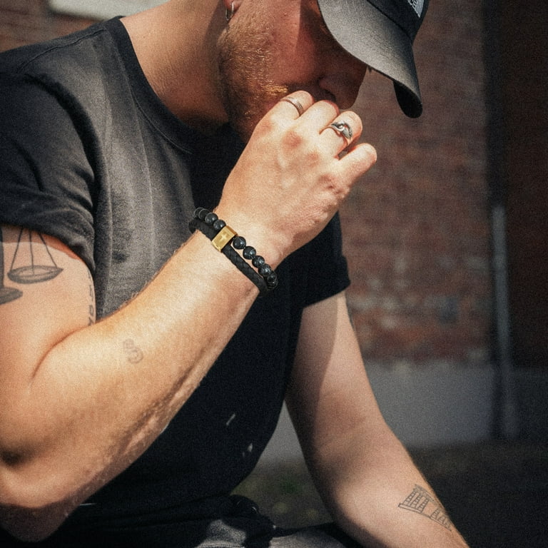 Raymard Mens Christian Cross Braided Leather Bracelet, Nature