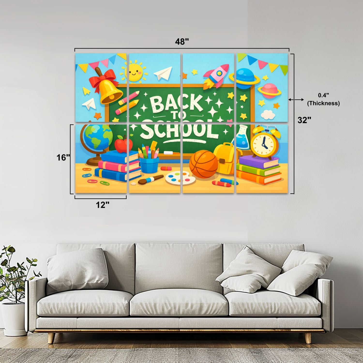Classroom 8 Pack Art Acoustic Panels Sound Absorbing Back to School Chalkboard Colorful Classroom Supplies Cartoon Decorative Soundproof Wall Panels Self Adhesive for Nursery Kids Game Room 48"x32"
