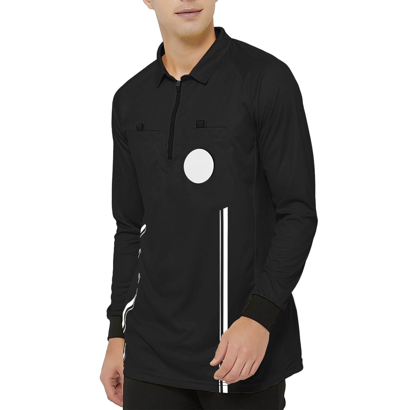 TOPTIE Men's Official Soccer Long Sleeve Referee Jersey USSF Pro Uniform-Black-S