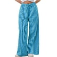 thumbnail image 2 of Capri Pants for Women, Xunlbb Women's Summer High Waisted Wide Leg Pants Stripe Matching Yoga Gym Long Pants(Light Blue,S), 2 of 6