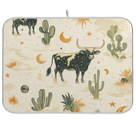 

Yayeee Dish Drying Mat for Kitchen Counter Ultra Absorbent Easy Clean Pad 18x16 Cowboy Pattern