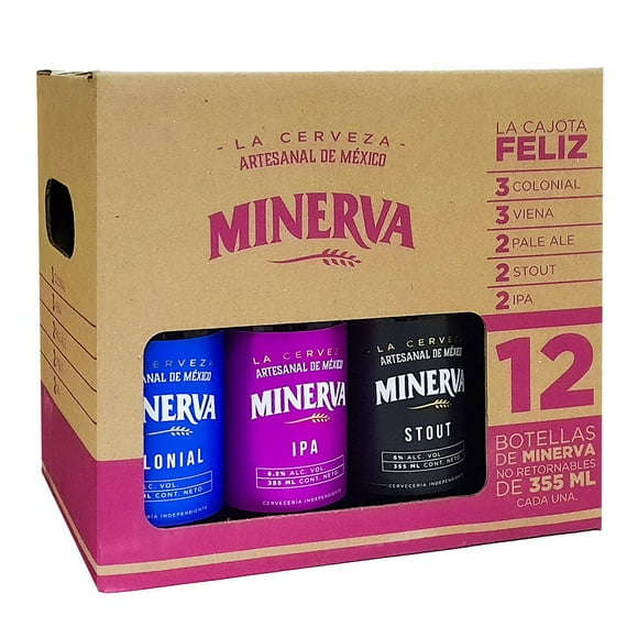 Caja Feliz Cerveza Artesanal Minerva Mix 12 Botellas 355 ml C/u Minerva Caja Feliz