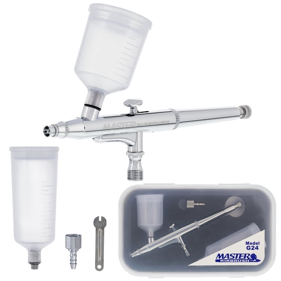 Master Elite DUAL-ACTION AIRBRUSH Set Kit 3/4,1.5 oz Plastic Gravity Cups Sunless Tanning