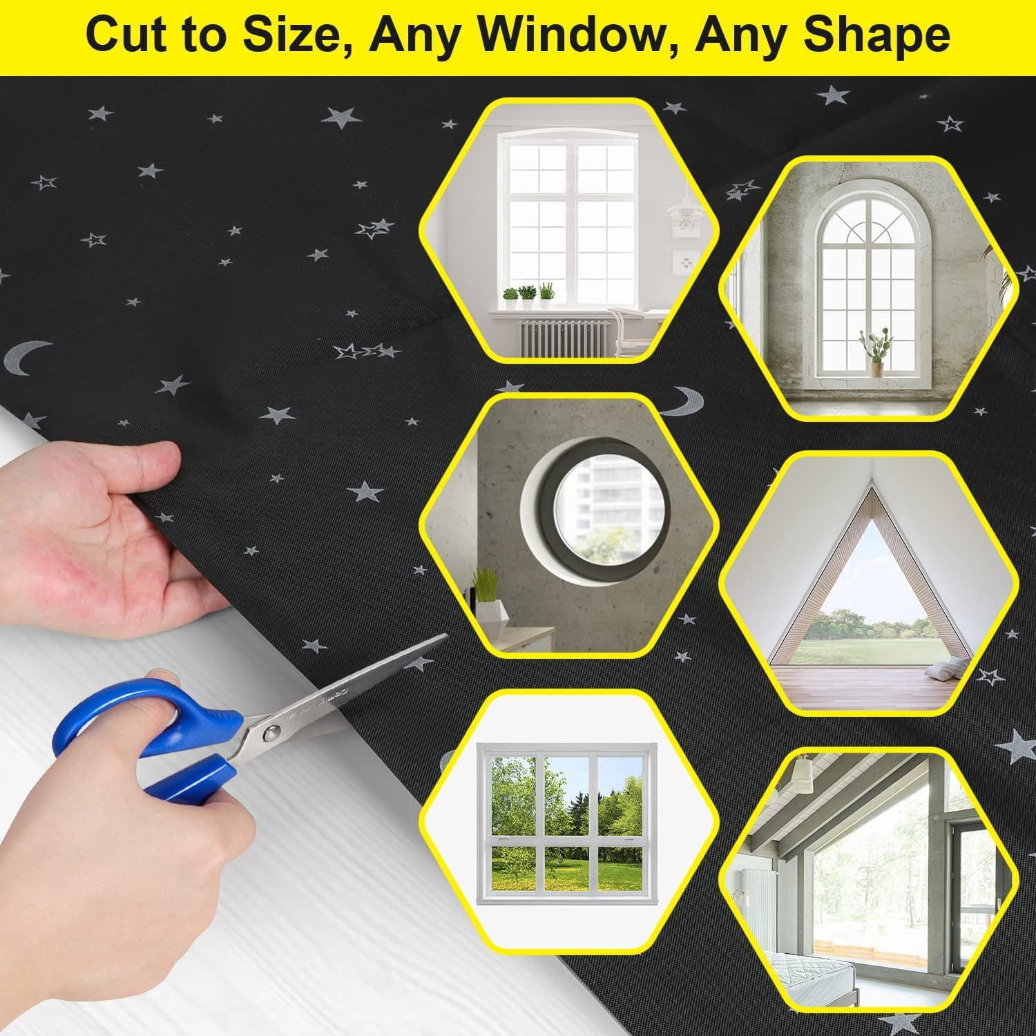 100% Blackout Window Cover Film, Portable Black Out Curtains for Bedroom, Cuttable Blackout Shades Fabric Sheet, No Drill Window Blinds, Sun Heat Light Blocker for Travel Media Dorm, 57'' W