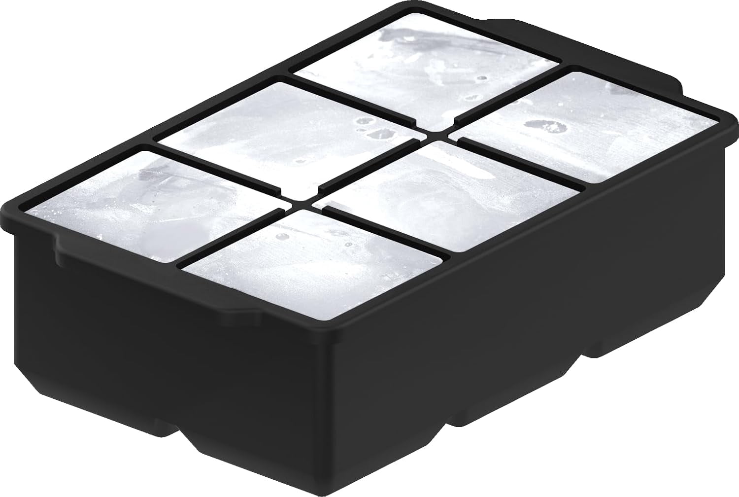 Large Silicone Ice Cube Tray 2-Pack with Lid, Easy Release Big 2-Inch Ice Molds for Cocktails and Whiskey, Stackable Freezer Trays Durable Black