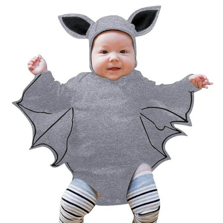 

Unisex Clothes Boy Onesie Crawling Suit Long Sleeve Bat Pattern Grey Clothes