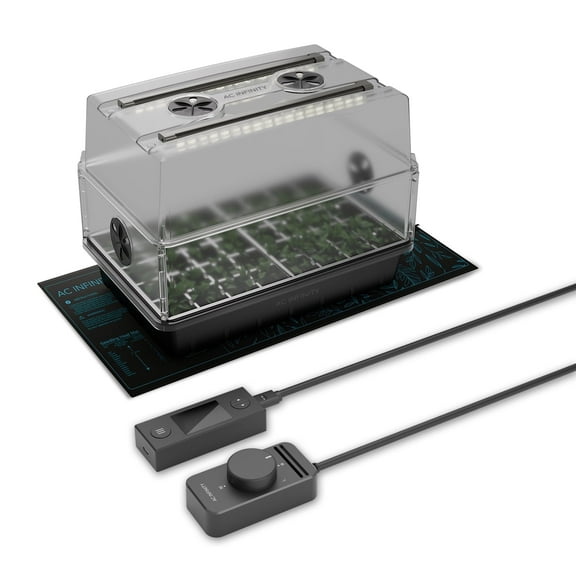 AC Infinity Heavy-Duty Humidity Dome 5x8 Germination Kit, Full Spectrum LED Grow Light Bars w/ Samsung LM301H EVO LEDs, Heat Mat, 3 mm Thickest Dome, Trays, Vented Panels, for Seed Starting