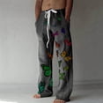 thumbnail image 3 of Cotton Linen Pants for Men 2026 Spring Summer Casual Elastic Waist Straight Leg Butterfly Print Beach Pants with Pockets, 3 of 4
