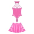 thumbnail image 5 of Conjunto de lencería de charol con aspecto mojado para mujer, mono con copa abierta y sin entrepierna, falda acampanada con cremallera, disfraces para discoteca, 5 of 5