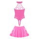 thumbnail image 5 of Conjunto de lencería de charol con efecto mojado para mujer, body con escote halter, copa abierta, sin entrepierna, falda acampanada con cremallera, disfraces de discoteca, 5 of 5