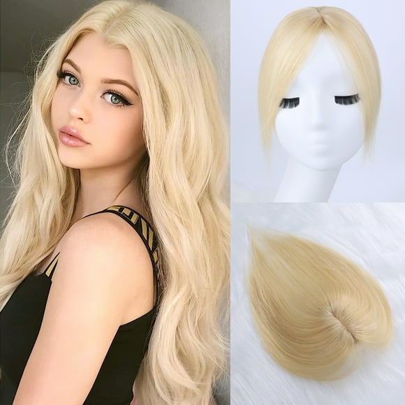 Zhuge Hair Toppers For Women Clip In Bangs Mocha Brown Human Hair Topper 360° Cover Wiglets Hairpieces For Thinning Hair Toppers Hair Pieces For Women,Platinum