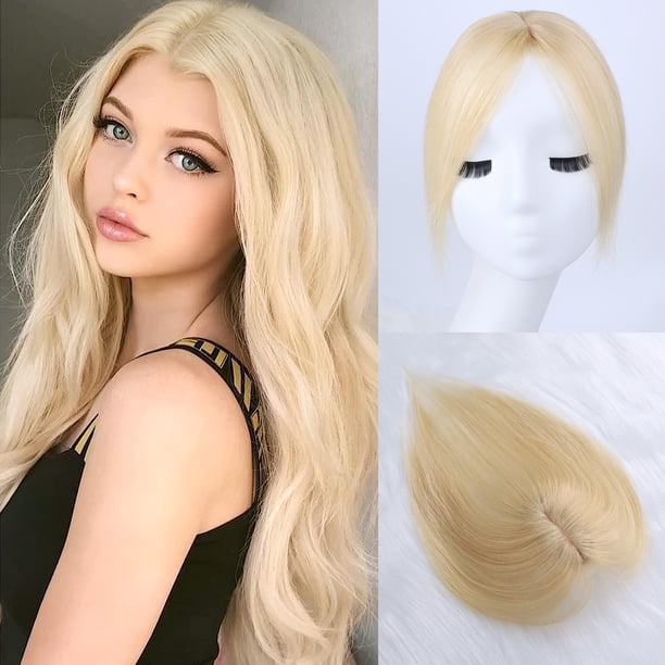 Zhuge Postizos para el cabello para mujeres, postizos con clip en el flequillo, postizos de cabello humano color marrón moca, postizos para cabello fino, postizos para mujeres, platino