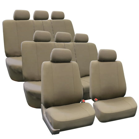 FH Group 3 Row Supreme Cloth Bucket Seat Covers, 8 Headrests Full Set for SUV Van,