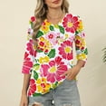 thumbnail image 4 of successthop Floral Blouses for Women Plus Size 3/4 Sleeve Shirt Lightweight Crewneck Casual Tops Print Clothes, 4 of 7