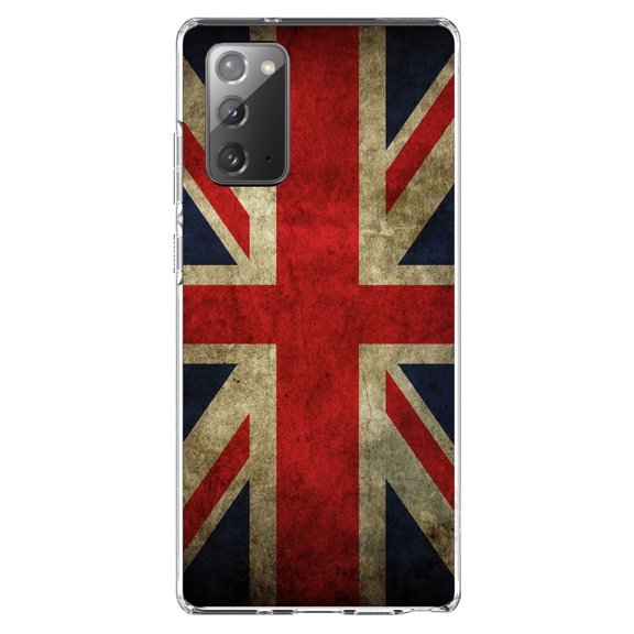 DistinctInk Clear Shockproof Hybrid Case for Galaxy Note 20 ULTRA (6.9" Screen) - TPU Bumper, Acrylic Back, Tempered Glass Screen Protector - Red White Blue British Flag Old - the UK
