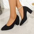 thumbnail image 3 of Rokment Womens High Heels Dress Shoes for Ladies Business Office Work Spring Fall Fashionable Suede Solid Pointed Toe Chunky Block Formal Dressy Pumps with 3 Inch Heeled Black Size 6, 3 of 7