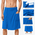 thumbnail image 2 of Men Wrap Bath Skirt, Adjustable Waist Towel Wrap with Side Pocket Absorbent Spa Shower Home Cover up Blue L, 2 of 5